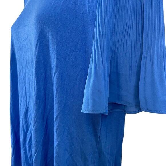 Talbots Petite Womens Blue Pleated Statement Sleeves Stretch Knit Top Shirt sz L - Picture 9 of 16